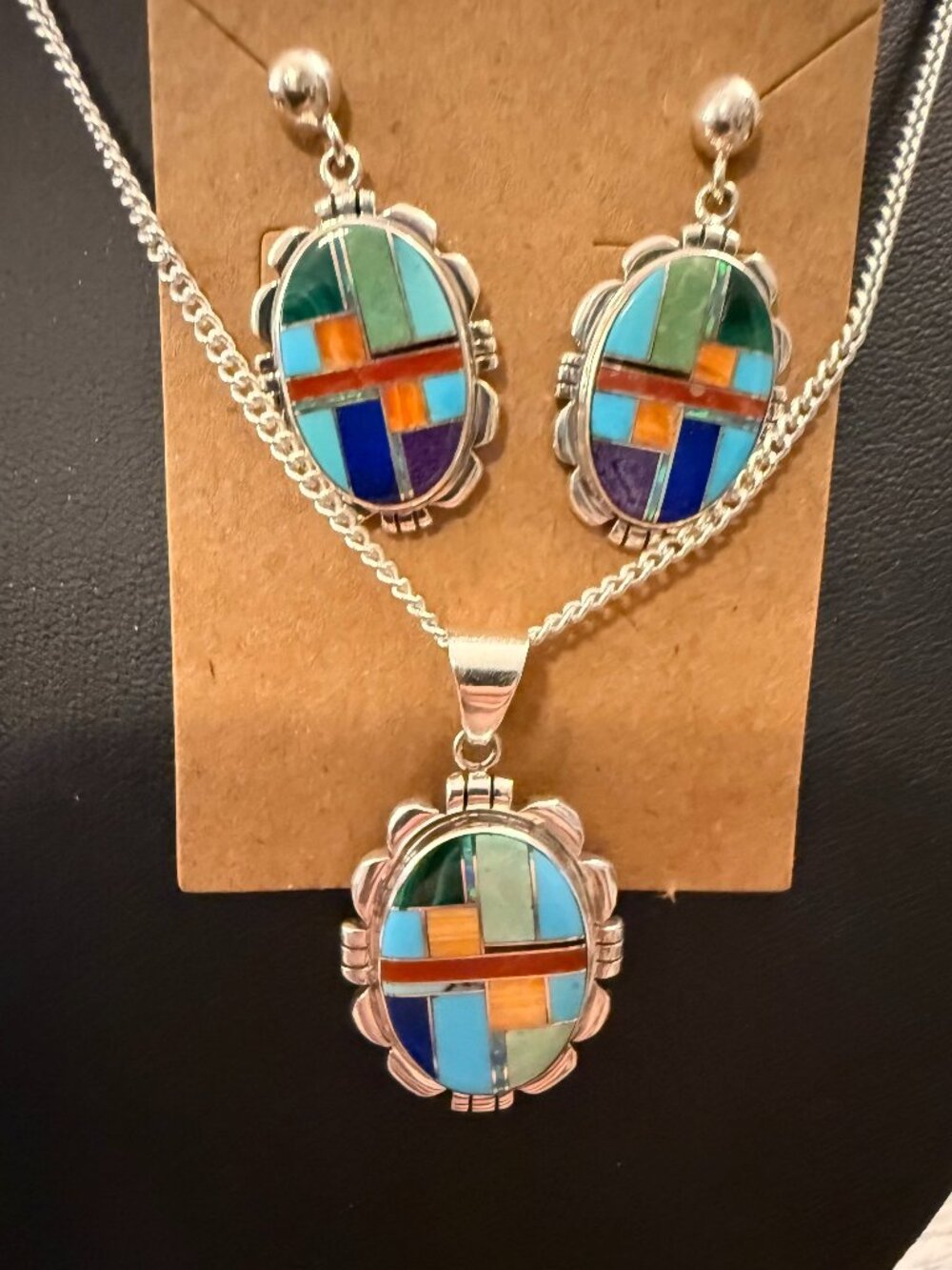 Inlay Multi stone Necklace & earrings set